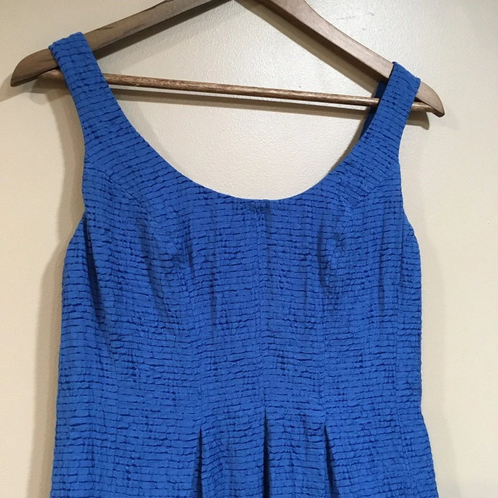 Chaps Pleated Fit & Flare Dress Women 4 Blue Preppy Classic Nautical Office Work